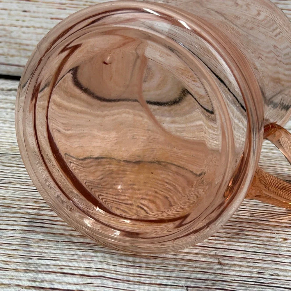 Vintage Pink Depression Glass Pitcher Ringed Base Hand Blown 7.5‎ Inch Blush